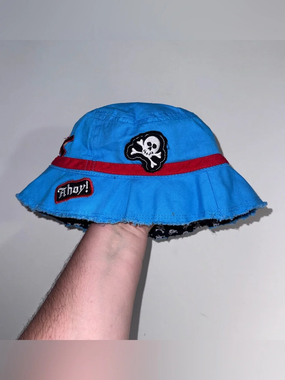 Stephen Joseph Kids Blue Pirate Skull Embroidered Bucket Hat Cotton